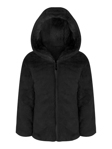 JanJean Hooded Winter Coat for Girls Kids Long Sleeve Faux Fur Fleece Jacket Casual Thick Warm Overcoat Outwear