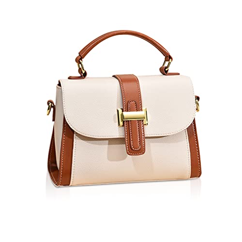 NICOLE & DORIS Sac à Main Bandoulière en PU Cuir - Petit Sac Crossbody à Rabat D'épaule Messenger pour Femme Fille - Multicolores Beige