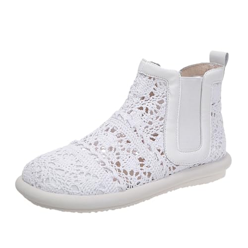 TDEOK Bottines d'été pour femme - Bottes mi-mollets percées - Jolies bottes creuses - Talon épais - Respirantes - Légères, Blanc., 37 EU