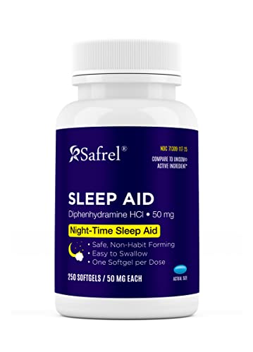 Safrel Nighttime Sleep Aid, Diphenhydramine Hcl 50Mg, 250 Softgels | Strong Non Habit-Forming Restful Sleeping Support For Men & Women | Fall Asleep Faster & Wake Up Refreshed #TOP15