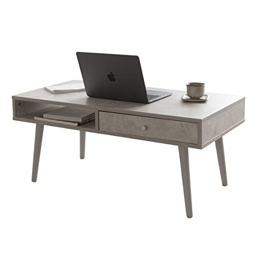 エムール しまうテーブル テーブル ローテーブル ノーマルタイプ ソルトホワイト セラミック調 大理石風 引き出し付き