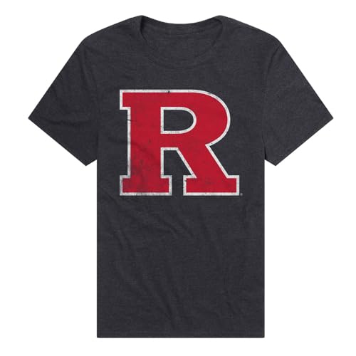 Rutgers University Scarlet Knights Simple Distressed Logo Official NCAA Classic Ring-Spun T-Shirt Unisex for Men & Women Charcoal X-Large