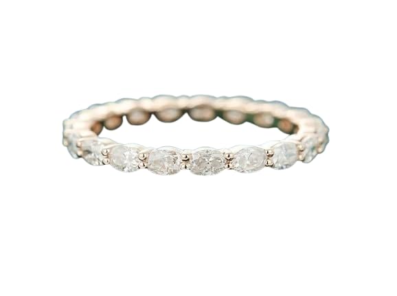 K O J 2x3 MM Oval Cut Full Eternity Round Shaped Cubic Zirconia Engagement Band for Women, Dainty Wedding Band in 925 Sterling Silver, Vintage Gift for Her