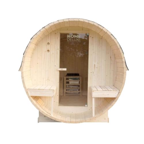 Home Deluxe - Sauna extérieur en tonneau Lahti Deluxe L - Dimensions : env. 195 cm x 192 cm x 220 cm, Bois : épicéa - poêle et Accessoires pour Sauna...
