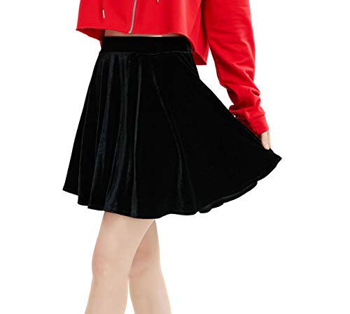 Moxeay Women's Velvet Mini Skirt High Waisted Flared Mini Skater Skirt Cosplay Skirt (S, Velvet Black)