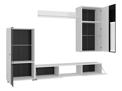 Mirjan24 Wohnwand Salsa II, Anbauwand, Design Mediawand, Wohnzimmer Set, Wohnzimmerschrank, Schrankwand, Hängeschrank, Vitrine, TV Lowboard (Nuss Okapi, mit Blauer LED Beleuchtung) – Bild 4