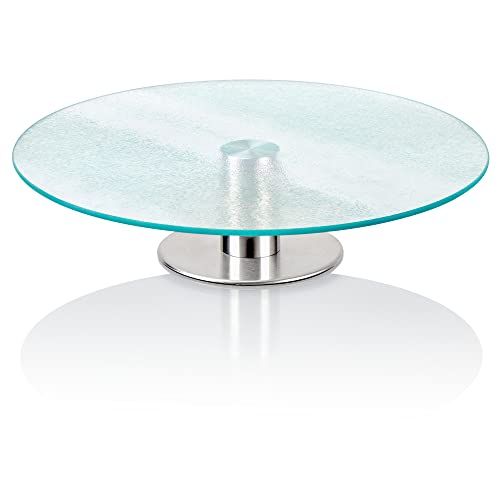 COM-FOUR® présentoir à gâteaux Rotatif Ø 30 cm - présentoir à gâteaux avec Plateau en Verre - présentoir à gâteaux pour Modeler et Servir des gâteaux et des tartes (1x - Verre Chinchilla)