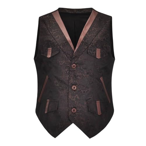 Cambkatl Mens Stylish Steampunk Pirate Suit Vest, Slim Fit Vintage Renaissance Formal Paisley Business Dress Waistcoat