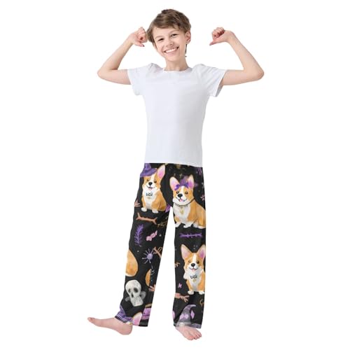 Halloween Corgi Dogs Boys Long Pants Soft Trousers Elastic Waist Kids Lounge Bottoms with Pockets S-XL3