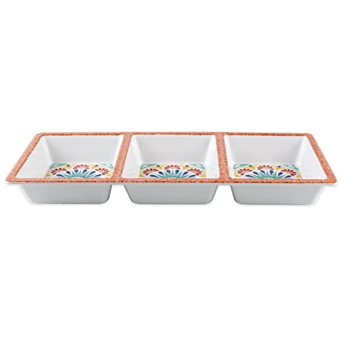 Purely Home Rio Medallion 3-Section Melamine/Plastic Snack & Dip Outdoor Dining Serving Tray