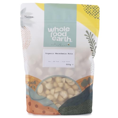 Wholefood Earth Organic Macadamia Nuts 500g Raw | GMO Free | Vegan | High Fibre | Certified Organic