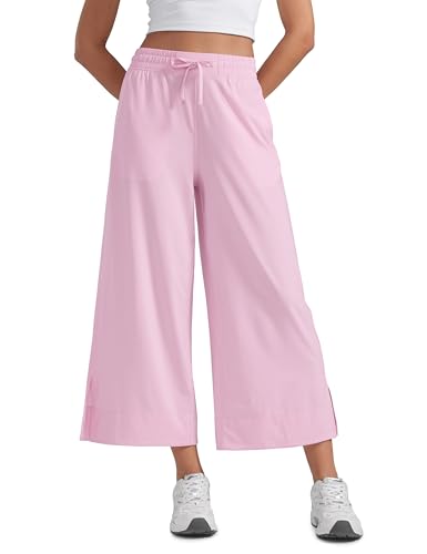 Image of CRZ YOGA Lightweight Wide Leg Crop Pants 25 inch | Casual, Travel, Comfy, Soft, Split, Loose Fit, Pockets, for Women