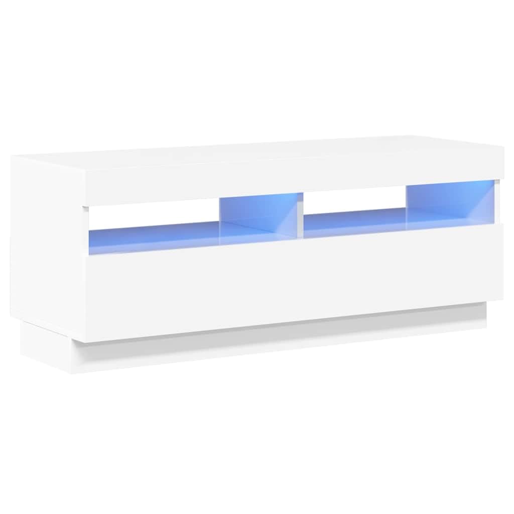 Resistente con luces LED RGB moderno diseño espacioso 100x35x40 cm Blanco | Mueble TV con Luces LED RGB Blanco Brillante 100x35x40 cm Soporte Multimedia con Estantes para Sala