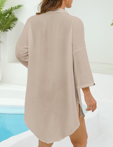 Womens Swimsuit Cover Up, Button Down Cover Ups for Swimwear, Beach Bikini Cover Up for Summer, Beach Shirt Dresses Tops4