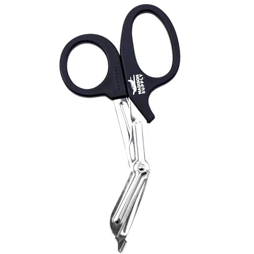 Image of Madison Supply Medical Scissors, EMT and Trauma Shears - 7.5 Inch Premium Quality Stainless Steel Bandage Scissors - Fluoride-Coated with Non-Stick Blades - 1 Pack (Black /Stainless)