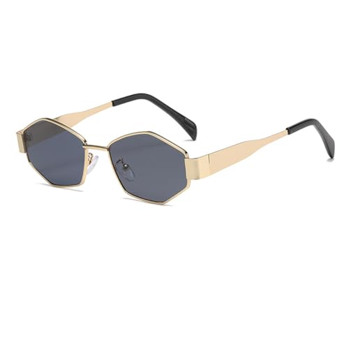 Ggpyyon Gafas de sol hexagonales retro para mujer, modernas, vintage, doradas, geométricas, de metal, protección UV, Dorado/gris
