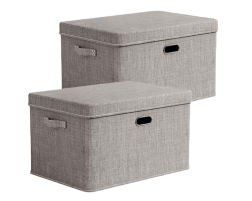 Wunnicx ふたつきボックス 布 収納 おしゃれ 折りたたみ ふた付き 収納ケース不織布 水洗い 無臭綿麻 丈夫金属取っ手 折り畳み蓋付き 整理箱 衣類 おもちゃ クローゼット事務室 学生 (グレー,M(2個))
