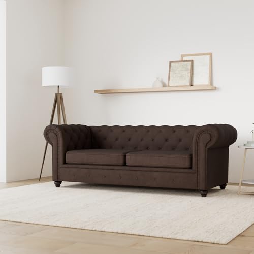 Sofa Chesterfield Asti 3-Sitzer, Couch 3-er, Glamour Design, Couchgarnitur, Sofagarnitur, Holzfüße, Polstersofa - Wohnzimmer (Braun (Capri 45)) – Bild 3