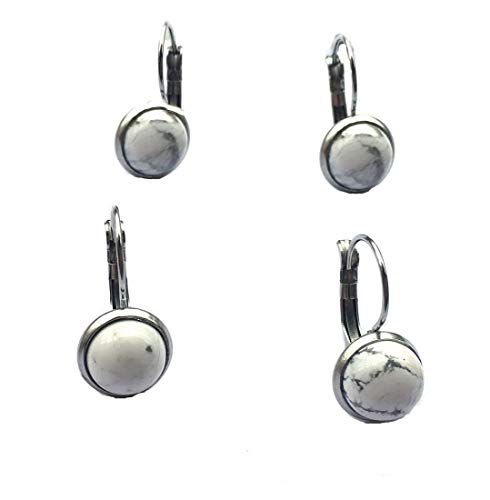 8mm 10mm 12mm Natural Stone Stainless Steel Leverback Earrings Clip on Dainty Jewelry Set