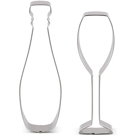 LILIAO Champagne Cookie Cutter Set Wedding Fondant Biscuit Cutters - 2 Piece - Champagne: 5 inches and Champagne Glass: 4.5 inches - Stainless Steel Cover