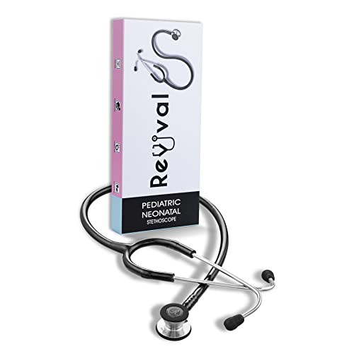 Revival Pediatric Neonatal Stainless-Steel Dual Head Stethoscope For Infant Care, Pediatricians, Neonatologist, Nurses And Medical Students With Tunable Diaphragm, Latex Free Tubing.(Black) #TOP28