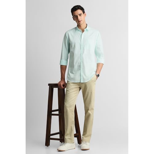 Image of Peter England Men's Slim Fit Full Sleeve Cotton Solid Casual Shirt with Pocket