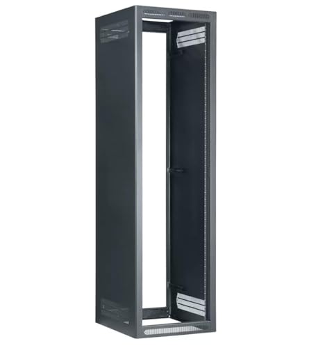 Lowell LFR-4427-LRD LFR Series 44U X 27 Inches D Fixed Rail AV Rack Without Rear Door, Black; Welded Sides with Vents; Open Front (Optional Door); Threaded Inserts (for Optional Leg Levelers)