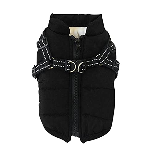 Traje de invierno 2 en 1 Abrigo y chaqueta para clima frío con arnés Chaqueta de forro polar para perros Abrigo impermeable para perros con cremallera Traje de nieve para perros pequeños medianos Cover