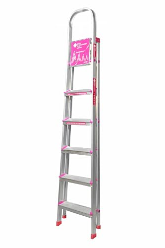 Image of Casa Copenhagen Designed in Denmark, 6-Step Foldable Aluminium Ladder Laser Cut with Super Advance Sure-Hinge Technology,7 Years Warranty - Silver