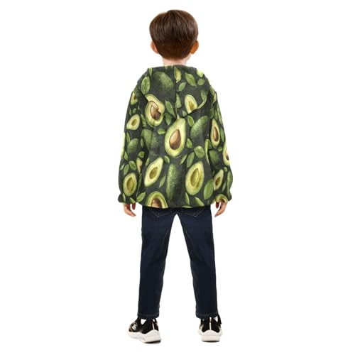 Green Avocado Pattern Toddler Fleece Jacket Girl Boys Hooded Fleece Jacket Coat Warm Outwear Zip-up 3-10T4