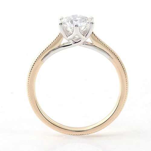 Women Wedding Band Moissanite, Simple Engagement Ring 9K/14K/18K Yellow Gold with 6 Prong Round Shape Moissanite 1/2/3ct Band Comfort Fit2