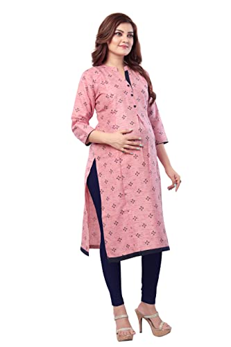 Image of B2F Women's Printed Cotton Straight Maternity Kurti with Zipper, Feeding Kurta for Pre and Post Pregnancy, Combo Pack