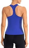 Lavento Women's Racerback Workout Top Waist-Length - Active Running Yoga Tank Tops (Bright Cerulean