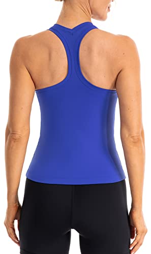 Lavento Women's Racerback Workout Top Waist-Length - Active Running Yoga Tank Tops (Bright Cerulean Blue, 8) #TOP17