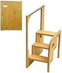 Ultra-Thin Foldable Ladder, Wooden Step Stool Embedded Kitchen Tower HelperHidden Folding Ladder for Home and Kitchen Use (3 Step)