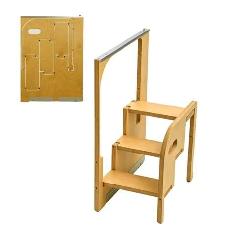 3 Step Foldable Ladder for Home, Hidden Step Ladder Cabinet Wooden Step Stool Build Ultra-Thin Helper Hidden Folding Ladder for Home and Kitchen Use
