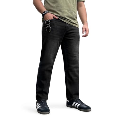 Image of Urbano Plus Men's Relaxed Fit Washed Denim Jeans Non-Stretchable