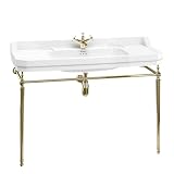 Casa Padrino Mobile lavabo di Lusso in Stile Art Nouveau Bianco/Oro 121 x 51 x H. 90 cm - Lavabo da appoggio a 1 Foro in Porcellana con Base - Mobili da Bagno