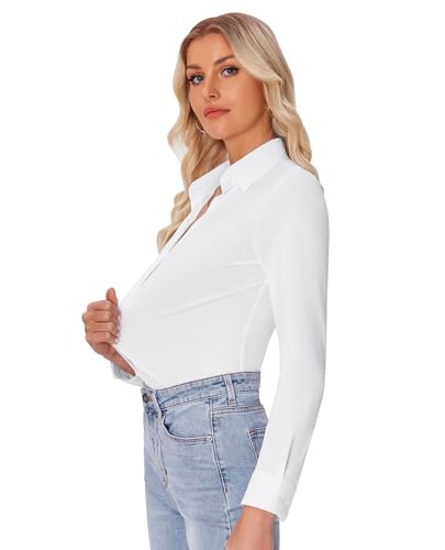 siliteelon Button Down Shirts for Women Slim fit Long Sleeve Stretch Dress Shirts Work Shirt Wrinkle Free Office Blouses3