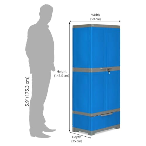 Image of Nilkamal Freedom FMDR1BE Plastic Storage Wardrobe with 1 Bottom Drawer and Clothes Organizer |3-Year Warranty|Almirah for Home, Living Room, Bed Room|Adult & Kids|Deep Blue /Grey