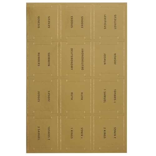 Christian Art Gifts Bible Indexing Tabs for Men & Women: Gold Self Adhesive Pre-Cut Index Labels, Extra Study Stickers, 66 Bible Book Names Old & New Testament, 6 Easy Peel & Stick Sheets, Black Text