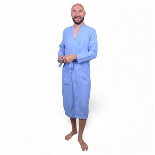 Image of Muslin Bathrobe - Cotton Gauze Robe for Women and Men - Lightweight Breathable Summer Kimono - Boho Spa /Maternity Robe