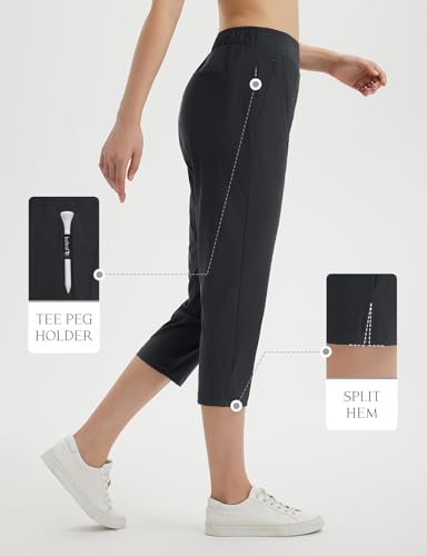 baleaf 20'' Women Capris with Pockets Stretch Golf Work Dress Cropped Pants Straight Leg High Waisted Pull On Summer3