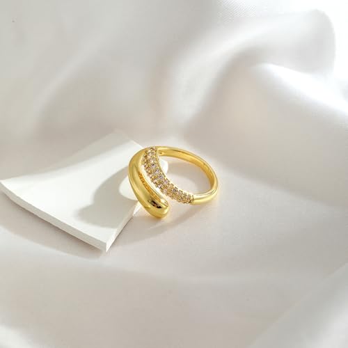 Sewyer Non Tarnish Gold Chunky Rings for Women, Dainty 14K Gold Plated Open Twist Stackable Rings for Women Trendy Adjustable Cubic Zirconia Band Ring Tarnish Free Waterproof Jewelry Gifts — view 5