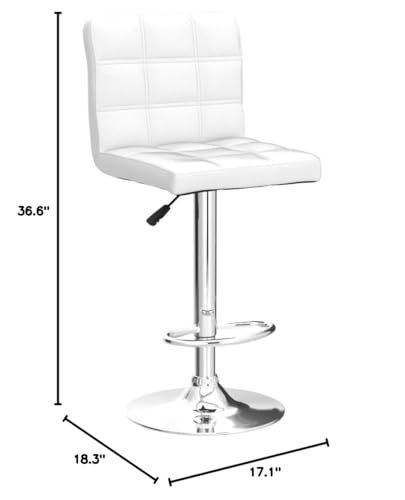 Image of ZENY X-Large Bar Stools - Counter Chairs Adjustable Counter Height Swivel Barstools Set of 4, Square PU Leather Kitchen Counter Height Bar Stools, Kitchen Island Chairs,White