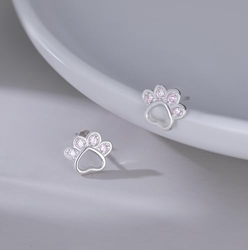 SLUYNZ Sterling Silver CZ Small Paw Studs Earrings for Women Teens Dog Cat Paw Print Earrings Animal Paw Earrings Stud Small Love Heart Earrings4