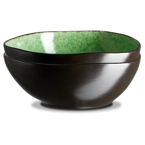 Peill+Putzler Germany 2er Set Poke Bowls, außen matt schwarz/innen grün, 900ml Volumen, große Schüsseln aus hochwertigem Steinzeug, Schalen in moderner unregelmäßiger Form