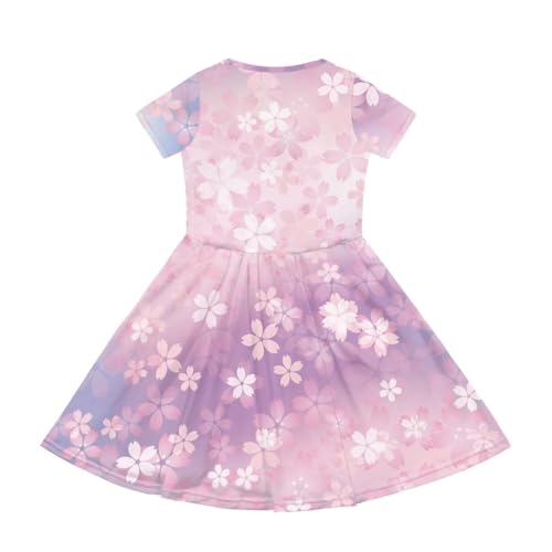 Image of Girls Dress with Pockets Basic Short Sleeve High Waist Swing Skater Dress School Party Dress for Kids