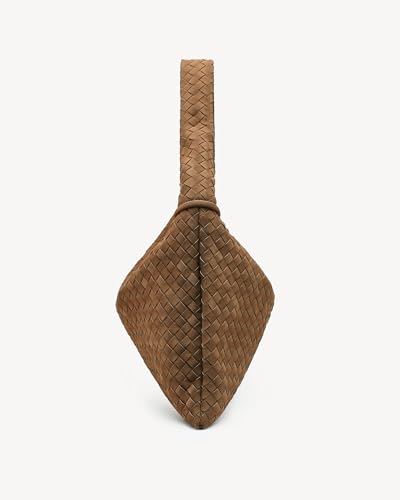 Image of NEWBELLA Women's Vegan Leather Woven Tote, Vintage Suede Hobo, Suede Woven Purse Shoulder Bag Top-Handle Bag (Khaki)