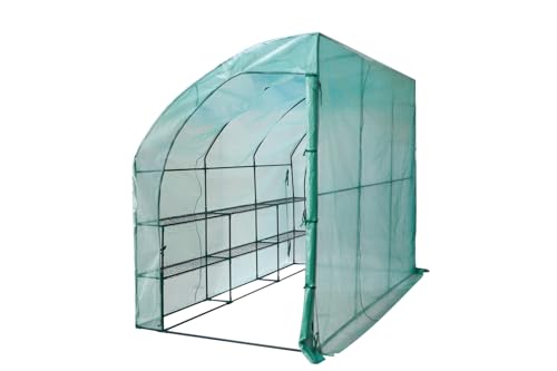 Top Home Solutions® Lean To Greenhouse - 6 Shelves Walk In Greenhouse With Green PE Cover, Roll-Up Zipped Door - Premium Quality Growhouse For Plants, Garden And Outdoor